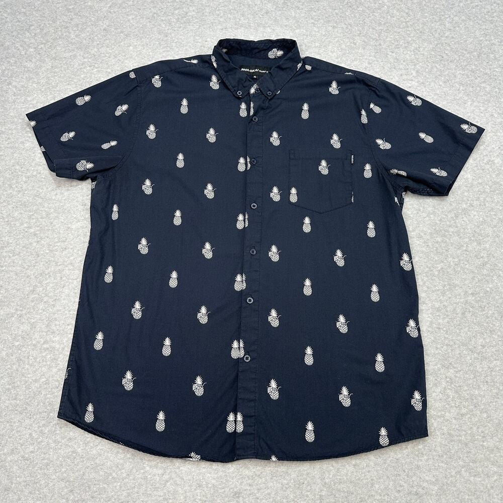 Molokai Surf Co. Shirt Mens XL Navy Pineapple Geometric Short Sleeve Button Down